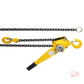 Yellow hand chain block with black chain on a white background