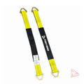 Two yellow and black Fleet Hero webbed towing straps with metal D-rings, shown on a plain white background.