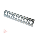 Metal bracket with multiple holes on a white background