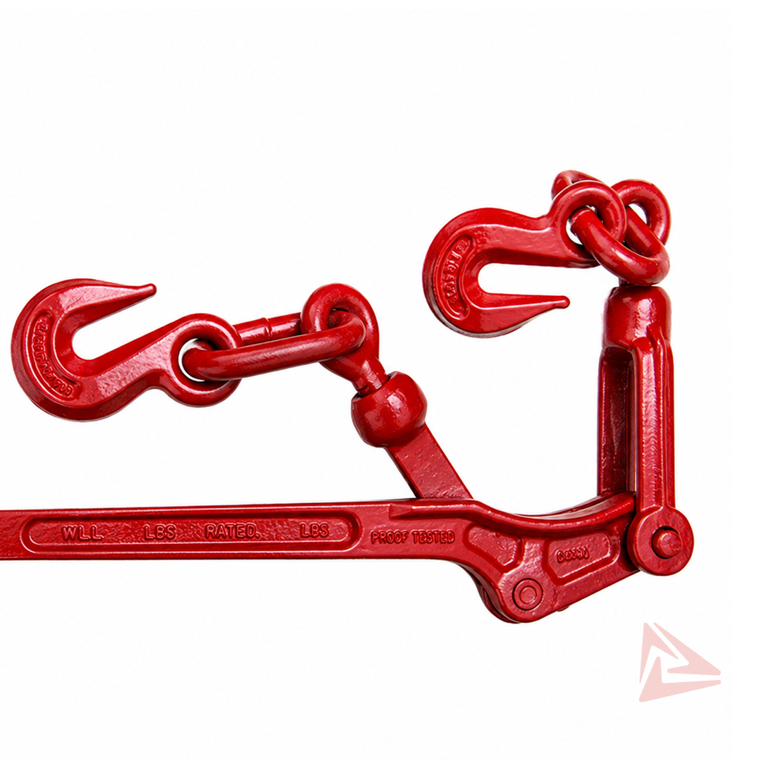 Red clevis link on a white background