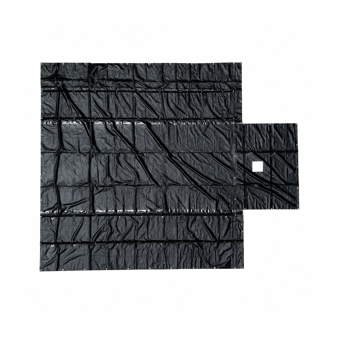 Set of black textured panels on a white background