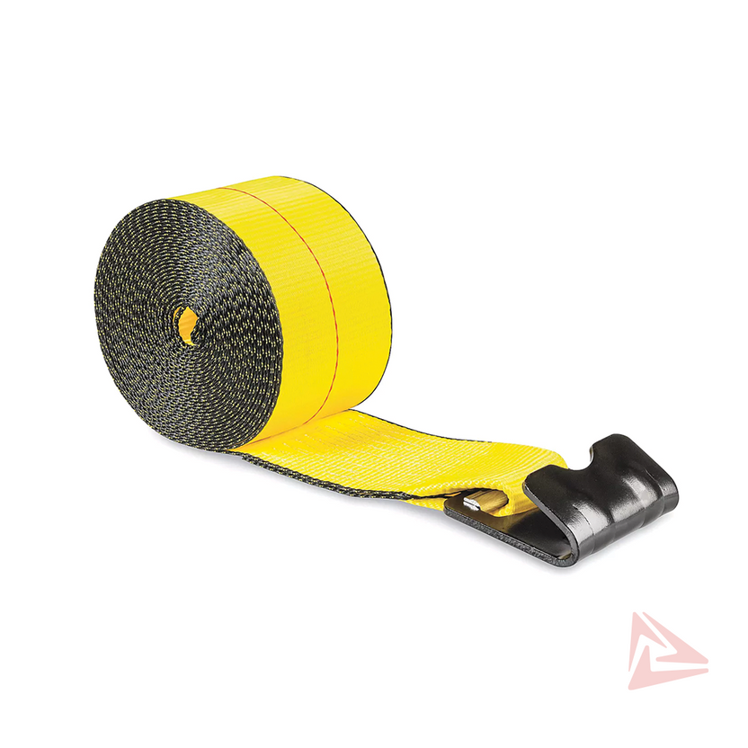 Yellow strap with black buckle on a white background