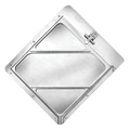 Metallic square window with reflective surface on a white background